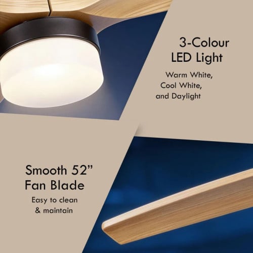 52inch DC Motor Ceiling Fan | Integrated 3-Colour LED Lights | 6 Speed Selection