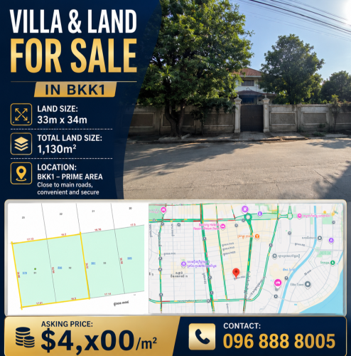 Land with Villa for Sale in BKK1_1130m2-$4x00/m2