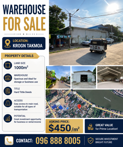 Warehouse for Sale Krong Takmao_1000m2_$450/m2