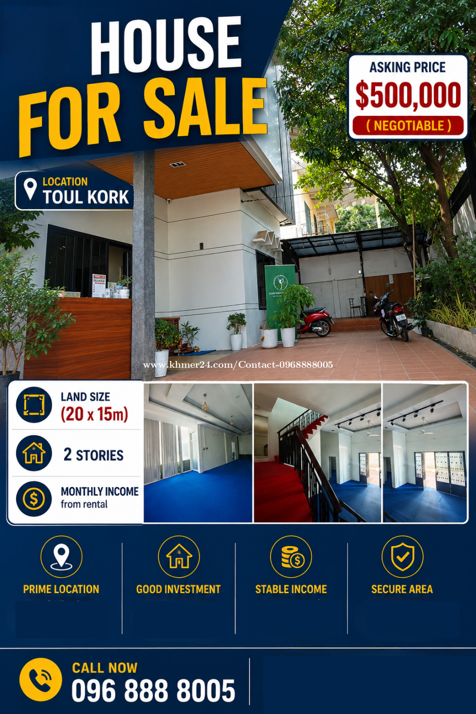 House for Sale - ផ្ទះសម្រាប់លក់ Location: Toul Kork, Phnom Penh