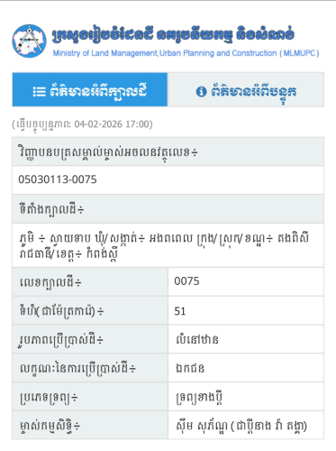 ដីក្នុងភូមិមានប្លង់រឹង (ម្ចាស់ផ្ទាល់)