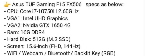 Asus Tuf Gaming F15