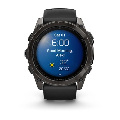 fēnix® 8 – 51 mm, AMOLEDSapphire, Carbon Gray DLC Titanium with Black/Pebble Gray Silicone Band