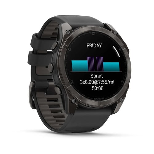 fēnix® 8 – 51 mm, AMOLEDSapphire, Carbon Gray DLC Titanium with Black/Pebble Gray Silicone Band
