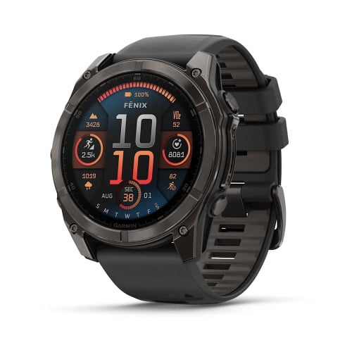 fēnix® 8 – 51 mm, AMOLEDSapphire, Carbon Gray DLC Titanium with Black/Pebble Gray Silicone Band