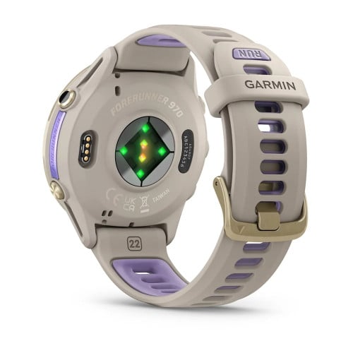 Forerunner® 970Soft Gold Titanium with French Gray Case and French Gray/Translucent Indigo Band