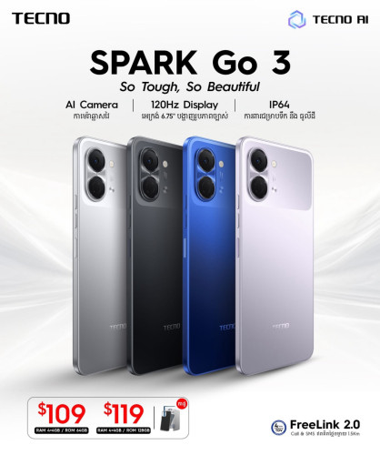 Spark Go3 Ram4G+4G/64G ថ្មីប្រអប់ធានាក្រុមហ៊ុន13ខែតម្លៃពិសេសជូន