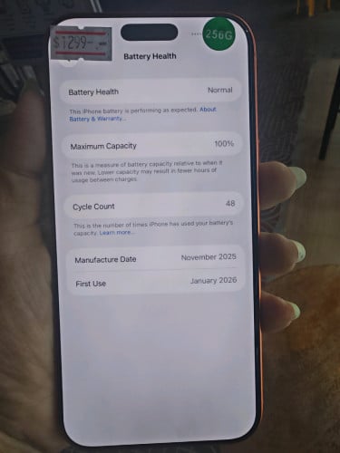 iPhone 17pro max 256G  XA sim1+Esim នៅធានាក្រុមហ៊ុន 11 ខែសាកថ្ម48ដង ថ្ម100% ស្អាតដូចថ្មី 99.99%