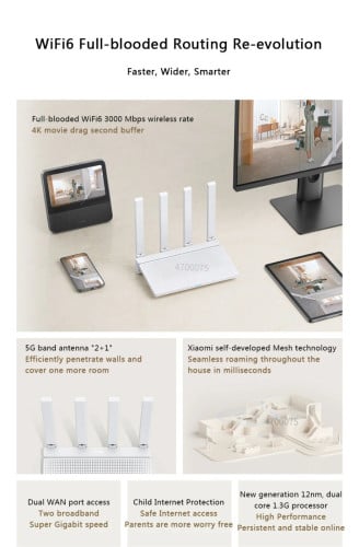 Xiaomi Router AX3000T Mesh WiFi6 3000Mbs 256MB Dual WAN Signal Network Qualcomm CPU Repeater Ampfier