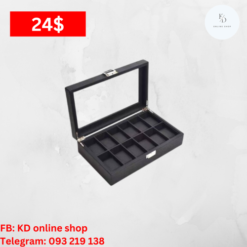 ប្រអប់នាឡិកាពណ៌ខ្មៅ 12 ថត