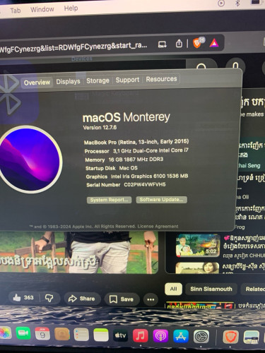 លក់​Macbook pro i7  -RAM16G. 13" ឆ្នាំ​2០15  128G