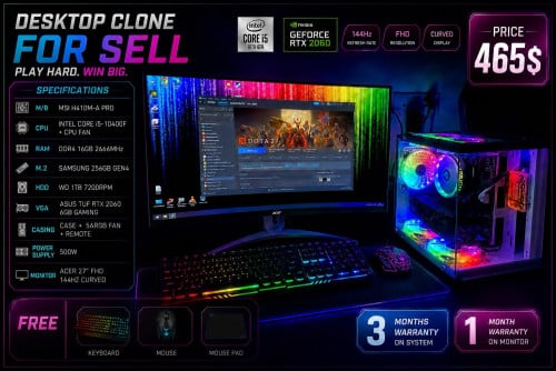 Desktop Clone Used (i5-10Gen/16G/256G+1T/2060 6G