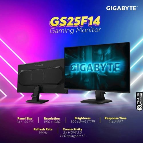 Monitor Gaming Brand Gigabyte GS25F14 IPS 144Hz / Have Poart : HDMI 2Poart /DP 1  ថ្មីប្រអប់