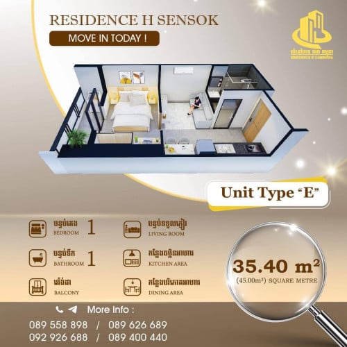 Urgent sale RESIDENCE H SENSOK 1 bedroom