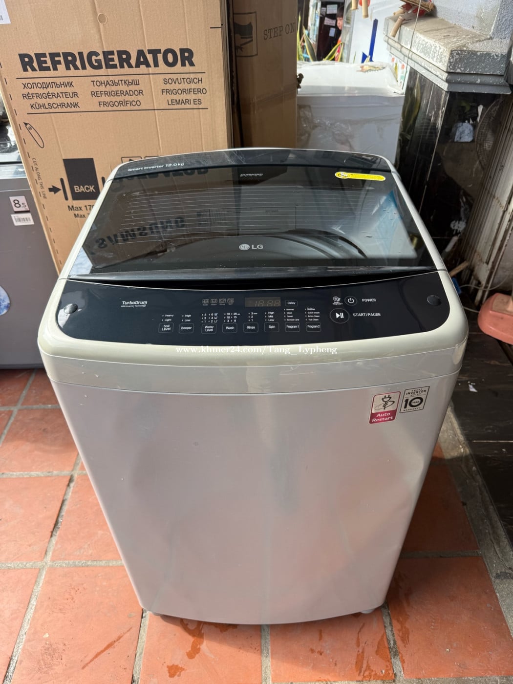 ម៉ាសុីនបោក 12kg LG មួយទឹកក្រុមហ៊ុន ធុងធំ