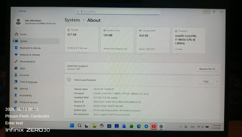 ចង់លក់ Dell latitude 5300 i7 8th Touch screen