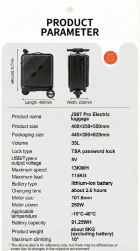 Jitlife JS07 Pro Electric Rideable Luggage, Color black, Brand New, Sealed