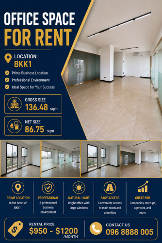 Location: BKK1, Phnom Penh Modern office space in prime business area