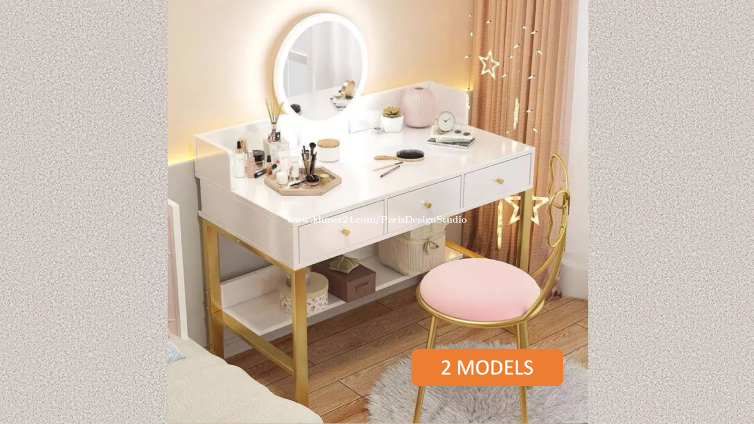 Industrial Makeup Dressing Table with 3 Lighting Modes, White