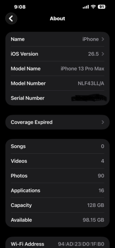 iPhone13 Pro Max ថ្ម100%