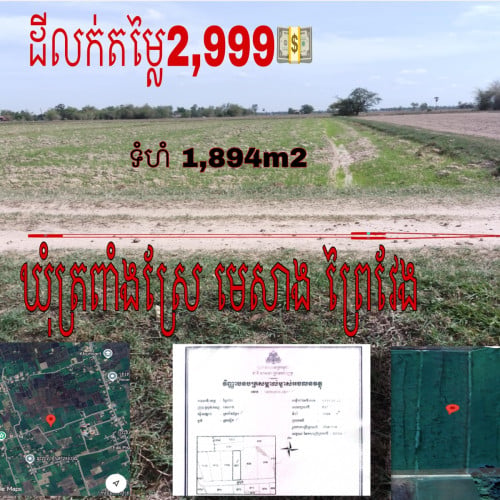ដីស្រែជាប់ផ្លូវ ប្លង់លំនៅឋាន 0964442137