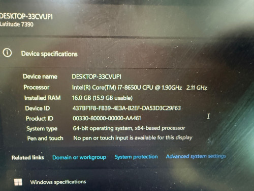 Dell core i7, 16GB Ram,  latitude 7390