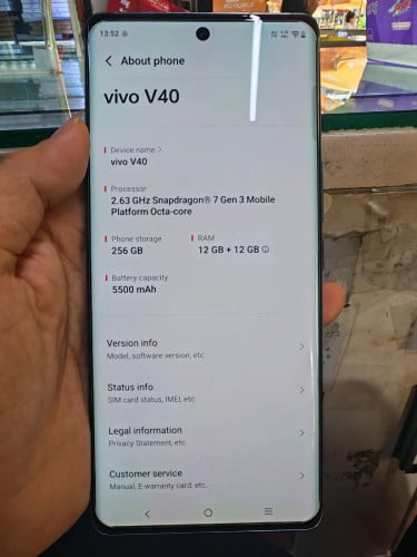Vivo V40 5G   ram12G+12G/256G sim2 ស្អាត99%ធានាហ្សីនសុំនុំ