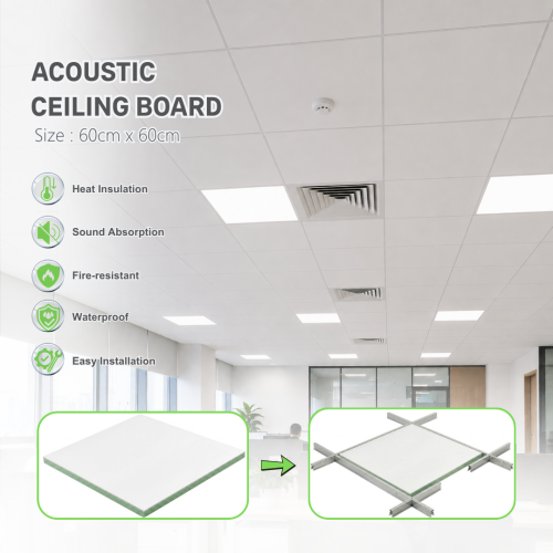 សន្លឹកពិដាន Acoustic Ceiling Board ការពារកម្ដៅ ទប់សម្លេង និងបង្កើនសោភ័ណ្ឌភាព