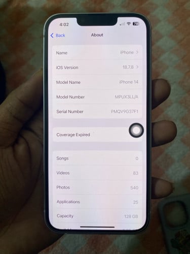 iPhone 14 ពណ៌ស្វាយ កូដLL/A Esim 128GB ស្អាត 98%