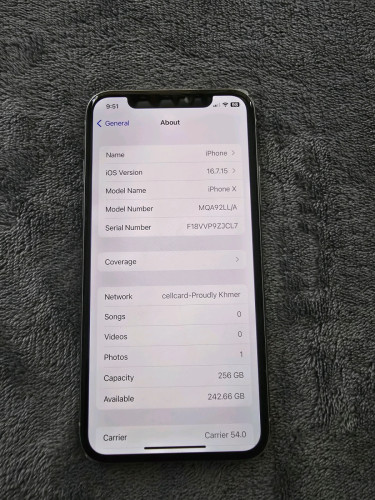 Iphone X 98.99% Zin All 256gb LL/A