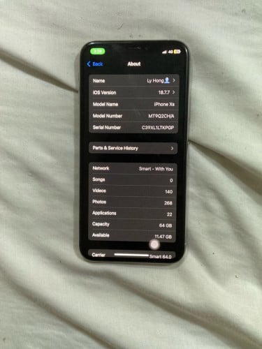 iphone XS 64g ពណ៌​ស​ អេក្រង់​ហ្សុីន​ មានស្គេន​ តួ98