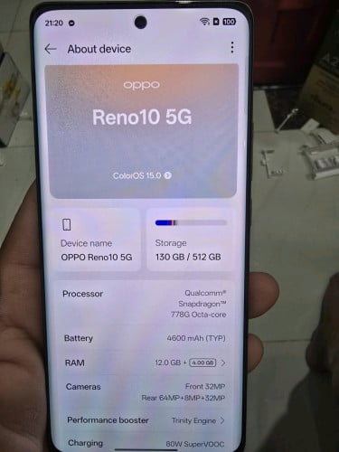 Oppo Reno10 5G CH RAM 12+4& 512G ស្ទើរតួ មានតែទូរសព្ទទេ