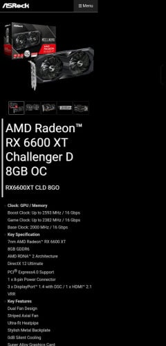 VGA SRock RX6600XT CLD 8GB នៅស្អាតដូចថ្មី 99% 180$ ,