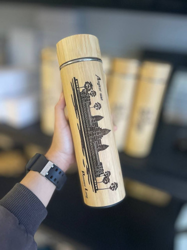 🎋ដបទឹកឫស្សី-Custom Bamboo Tumbler Engraving