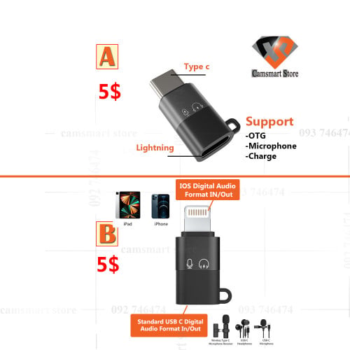 Lightning Audio Adapter Cable Converter wireless microphone Type c to iPhone iPad headset mobile