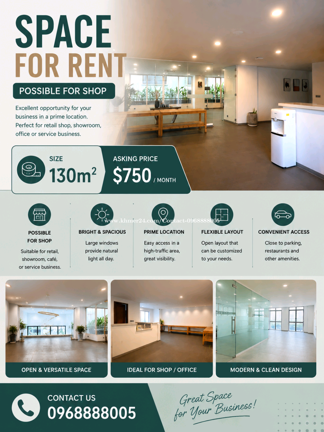 Space for Rent, BKK3_130m2_$750/month