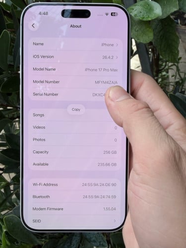 iPhone 17 pm ស្អាតដូចថ្មី 256G ZA ថ្ម100% សាកថ្មបាន65ដងមានប្រអប់ខ្សែហ្សុីន