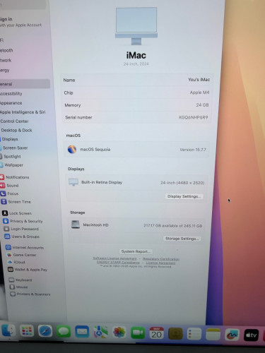 M4 2024 Ram16GB+256GB (4480x2520=4,5K)