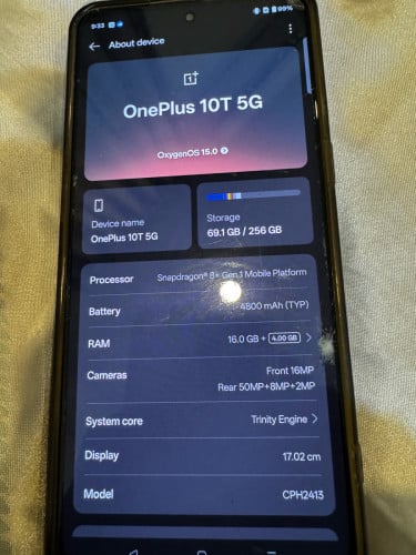 OnePlus 10T Ram16GB 256GB Snapdragon 8+ Gen1បែកអេក្រង់ តែថាច់នៅធម្មតា
