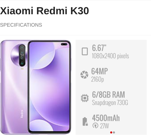 Redmi k30 Ram6+2/128G សំណុំសុិន