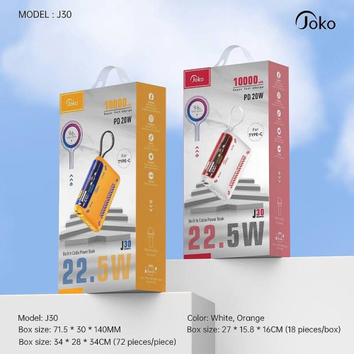 POWER BANK ម៉ូដែល J30 កម្លាំងថ្ម 10000mAh