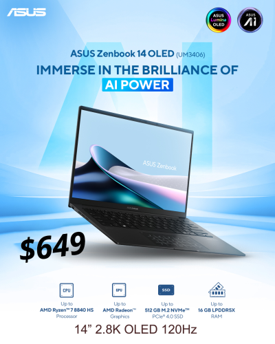 ASUS Zenbook 14 OLED UM3406HA | R7 16G 512G 14" 2.8K OLED 120Hz = 649