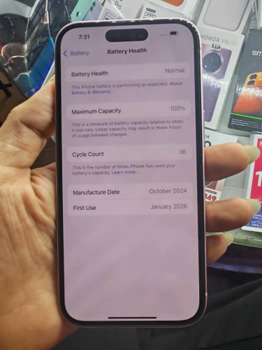 iPhone 15 Za sim2 128G ពណ៍ឈូក សាកថ្ម36ដង ថ្ម100%ស្អាត99% ស្អាតដូចថ្មី