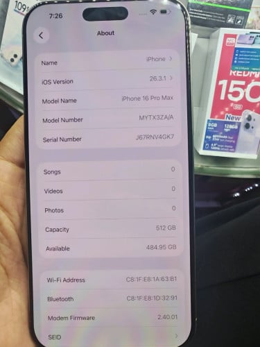 iPhone 16pro max ZA sim2 512G ថ្ម94%ស្អាត99%