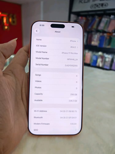 iPhone 17pro max 256G LLA Esim ថ្ម100% ស្អាតដូចថ្មី 99%