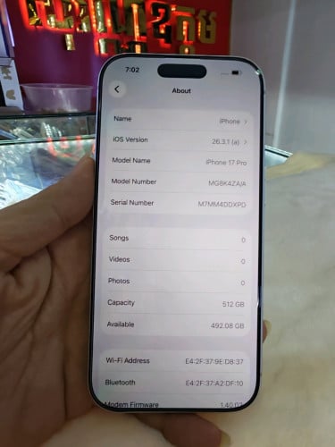 iPhone 17pro ZA sim1+Esim 512G សាកថ្ម 83ដង ថ្ម100% រាងតូចច្រឡឹង