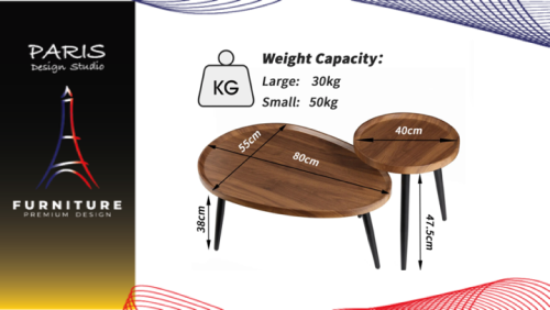 "PARIS DESIGN STUDIO" Coffee Table, Sofa Center Table, 2PCS Side Sofa Coffee Table