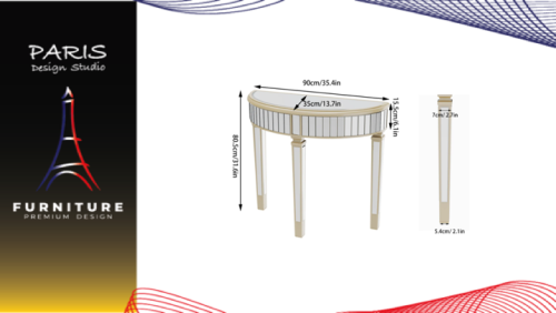 "PARIS DESIGN STUDIO" Large Half-Round Mirrored Console Table