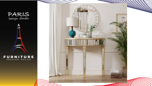 "PARIS DESIGN STUDIO" Large Half-Round Mirrored Console Table