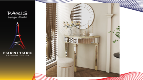 "PARIS DESIGN STUDIO" Large Half-Round Mirrored Console Table
